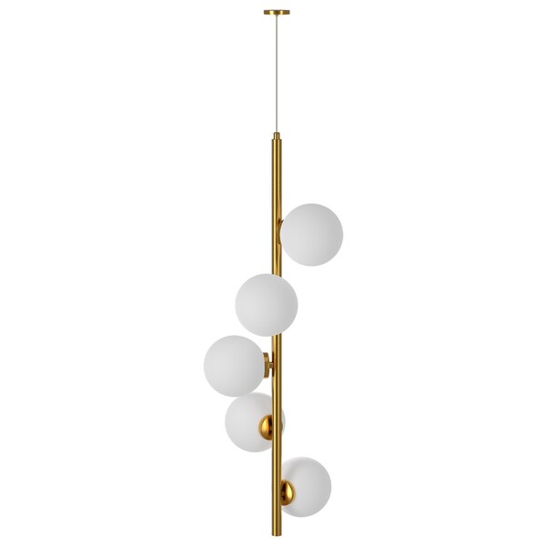 Ambiate Arano Linear Globe Pendant Lght Fixture, Frosted Glass Globe Shades, Brshd Goldtone, Uses Five G9 AL10001P5 - main